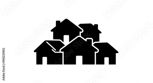 Silhouette of Clustered Houses Representing Neighborhood Community