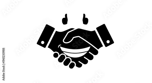 Black and White Icon of Two Hands Shaking in Agreement
