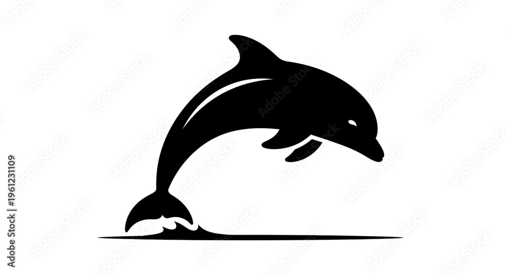 Fototapeta premium Black Silhouette of a Jumping Dolphin on White Background