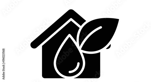 Eco Friendly House with Leaf and Water Drop Icon