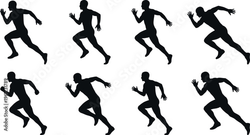 Running athlete silhouette set isolated on white background