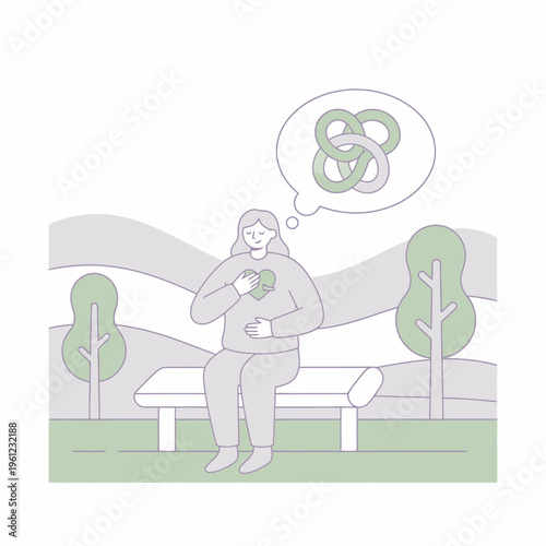 Woman sitting on bench thinking about pretzels.