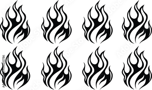 Black flame decal set on white background fire 1