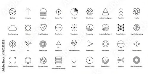 A collection of various icons and symbols arranged in rows on a plain surface for design purposes.
