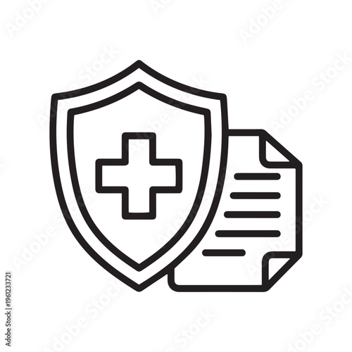 Professional medical health insurance shield and document icon symbolizing secure patient records, healthcare coverage policies, and protective medical data management.