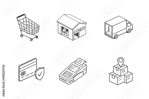 Illustrations of essential elements in the e-commerce and delivery process
