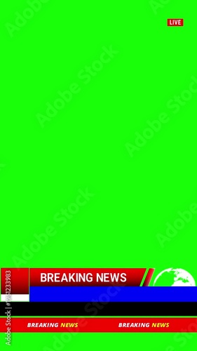 Vertical Animated Breaking News lower third in green screen with looping ticker.
