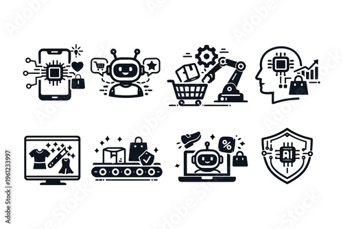 Innovative icons representing the future of automated retail and e-commerce solutions