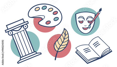 Art and culture icon set .Culture web icon set in line style with art, museums, literature, movie, theater and architecture.