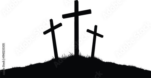 Vector silhouette of three crosses on a hill