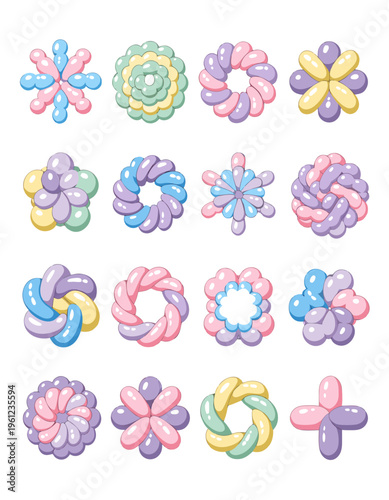 Colorful coil hair ties in various flower and spiral designs