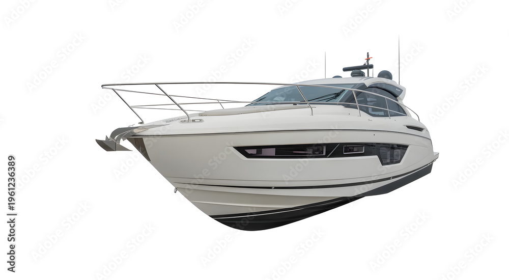 Naklejka premium Luxury yacht boat vector featuring modern vessel design, marine travel, and water transport concept isolated on white background for transportation and lifestyle design use.