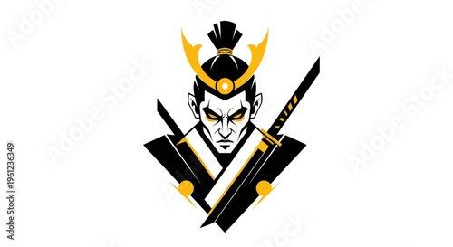 Stylized samurai illustration warrior with katana sword isolated symbol