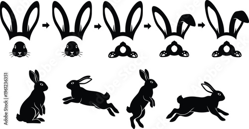 Vector bunny silhouettes and ears illustrations