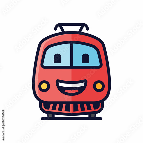 Smiling Cartoon Train Front View.