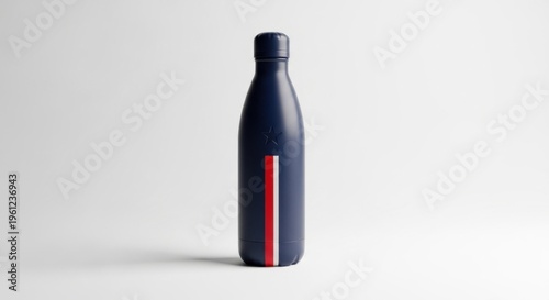Minimalist dark blue reusable water bottle with American flag color stripe