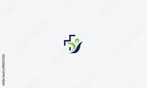 Dynamic vector graphic illustration combining a medical cross with an abstract human figure and organic leaves, symbolizing health, wellness, and natural care.
