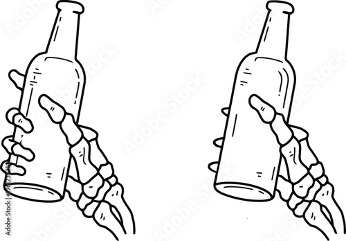 Skeleton hands holding beer bottles