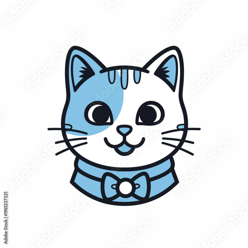 Cartoon Cat Face with Blue Collar.