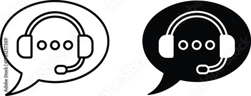 Customer service headset icons in speech bubbles for support and communication