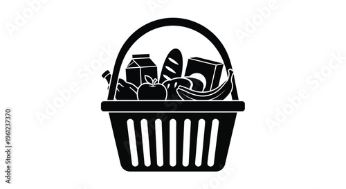 A full picnic basket containing groceries a striking silhouette