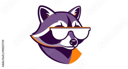 Stylized raccoon wearing sunglasses on white background vector illustration