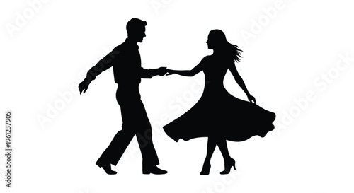 Couple dancing intimately a striking black figure silhouette