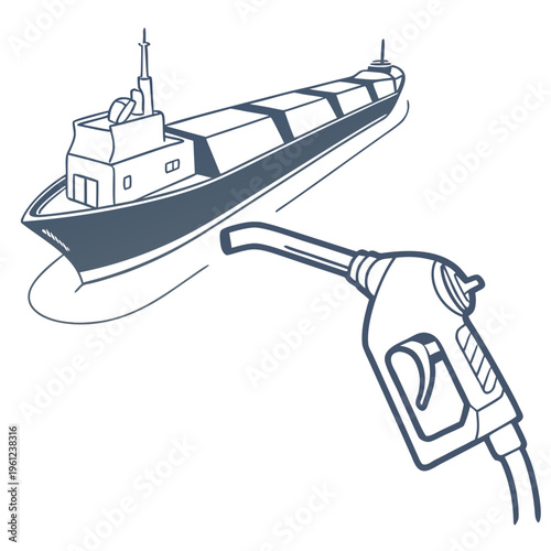 Vector illustration of a tanker ship and a gas pump nozzle