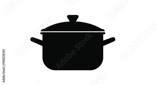 Black pot with handles and lid a simple kitchen illustration silhouette