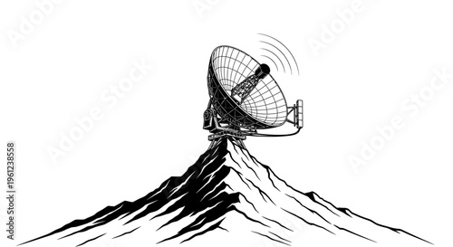 Satellite Dish On Mountain Peak Tower.