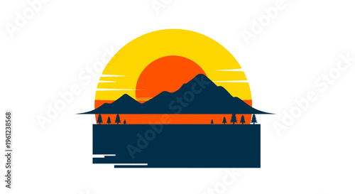 Sunset over silhouette mountain range landscape.