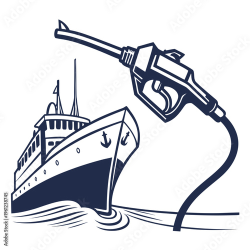 Vector illustration of a boat being refueled with a gas pump nozzle