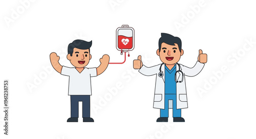Doctor and patient blood transfusion process.