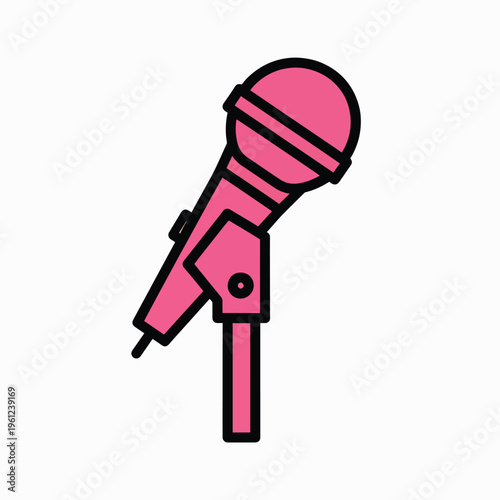 Pink Microphone With Stand Closeup.