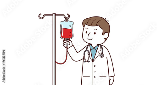 Doctor holding blood transfusion bag.