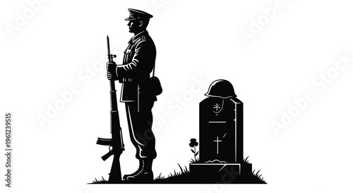 Soldier standing guard by a gravesite a poignant war memorial silhouette