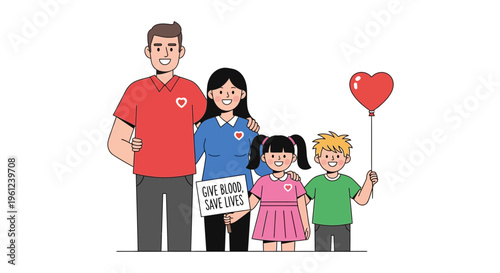 Family holding charity sign and balloon.