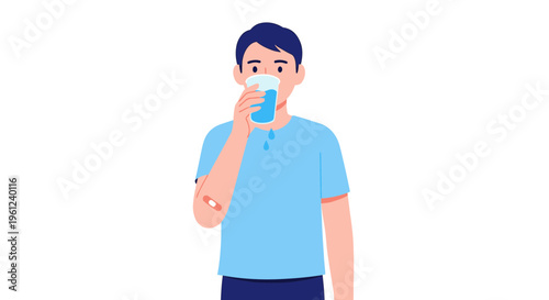 Man drinking from a blue cup.