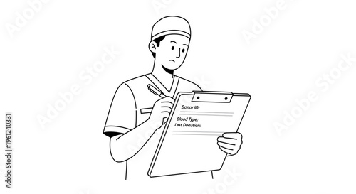 Man in cap holding clipboard.