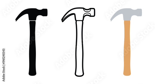 Three hammer variations displayed solid outline and colored silhouette