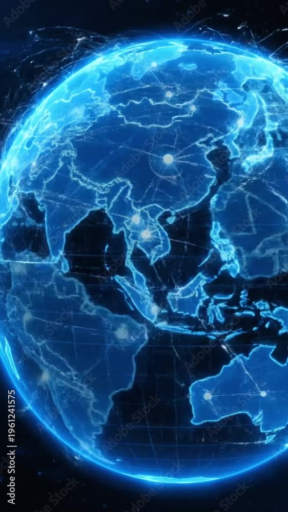 Global blue world map loop animation showing rotating globe with ...