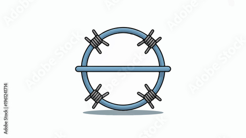 A blue circle with a horizontal line through the middle and four pairs of crossed wires on it