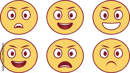 Yellow emoticon faces with various expressions emoji emotions 1