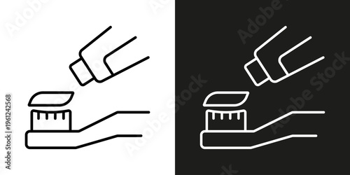 Toothbrush and toothpaste - vector editable stroke icon.