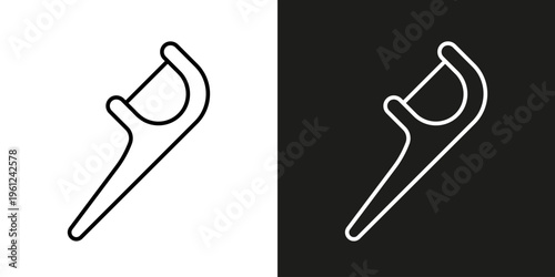 Toothpick with string, dental care and hygiene - vector editable line icon