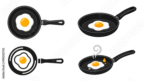 Frying Pan with Sunny-Side-Up Egg Vector Icon on PNG Background, frying pan vector, sunny side up egg, breakfast icon, cooking illustration, food vector, kitchen tool, culinary vector, egg png, 