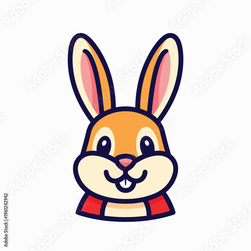 Cartoon rabbit with big ears smiling.