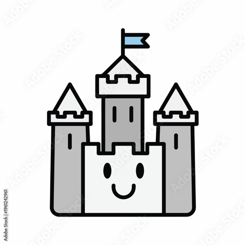 Smiling Cartoon Castle Icon Design.