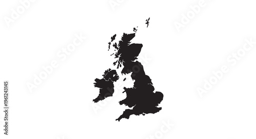 A black silhouette map of the united kingdom on a white background