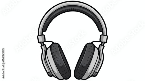 Gray and black headphones on transparent background for listening to music